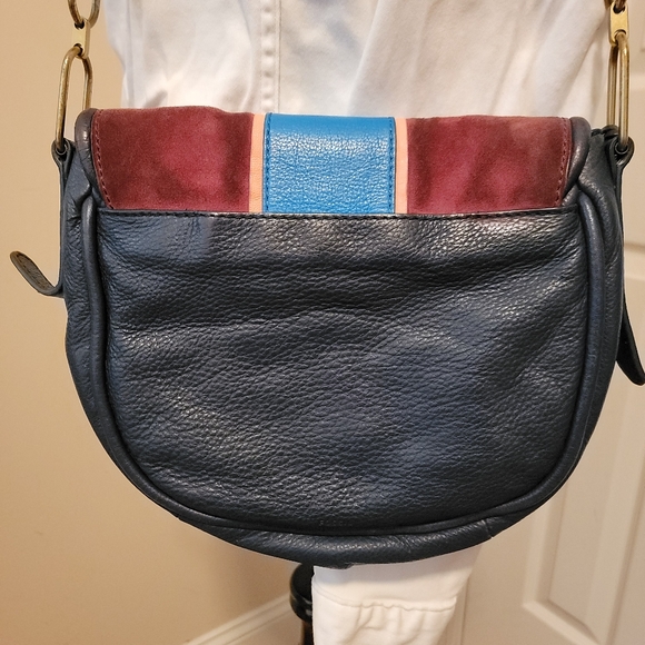 Fossil Rumi Navy Leather, Blue, Burgundy Suede with Pink Accent Crossbody - Picture 5 of 13